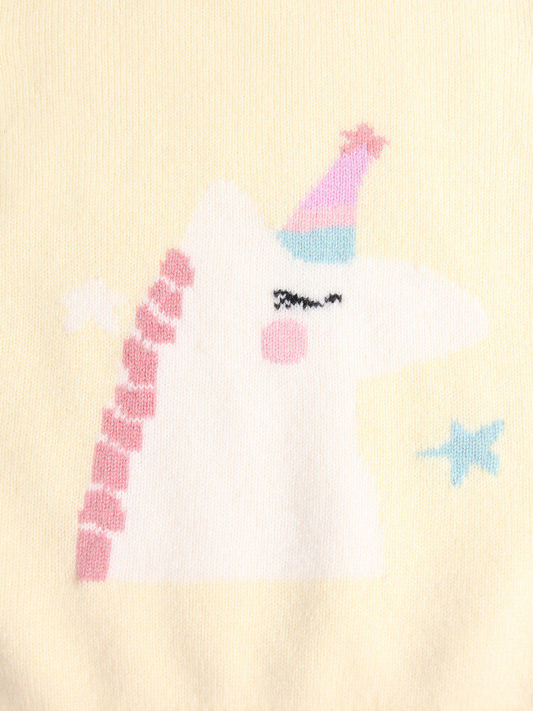 Kids Soft Yellow Unicorn Cashmere Crewneck Pullover Sweater